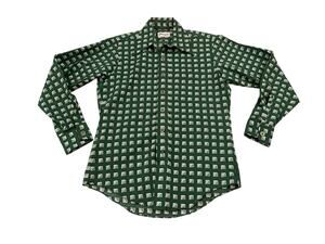 Vintage 70s Campus Disco Shirt Medium Green Geometric Print Polyester -